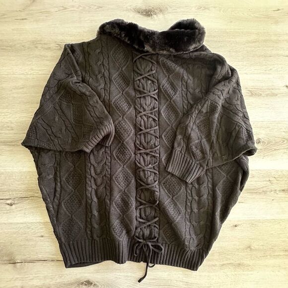 Midnight Velvet Diana Faux‎ Fur-Trimmed Cardigan BLACK 2X NWT - Picture 6 of 6